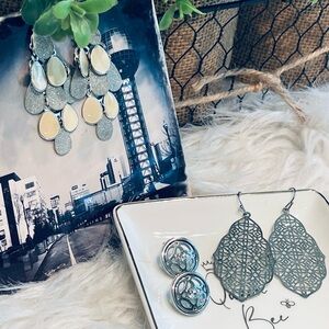 Set of 3 Earring Pairs - Silver Tone Earrings